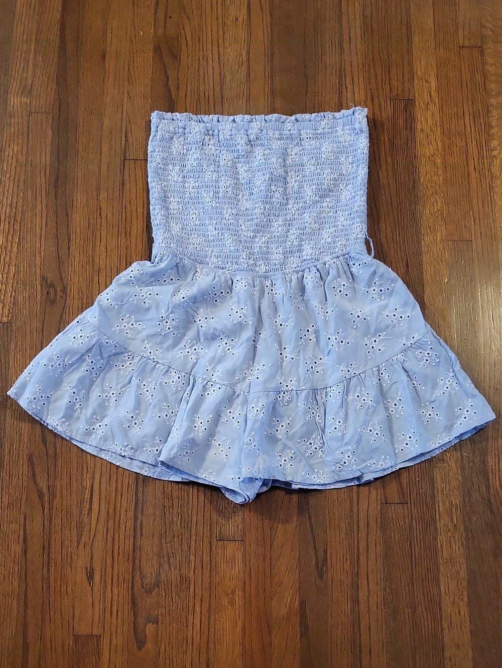 Ocean Drive Pale Blue Eyelet Smocked Romper
